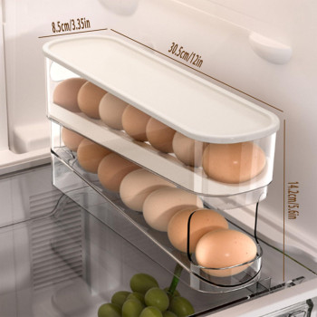 Zejlo 2Pcs Egg Holder For Refrigerator Auto Rolling Fridge Egg Organizer Space Saving Eggs Dispenser For Refrigerator Storager