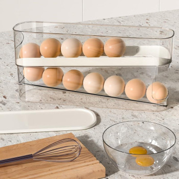 Zejlo 2Pcs Egg Holder For Refrigerator Auto Rolling Fridge Egg Organizer Space Saving Eggs Dispenser For Refrigerator Storager