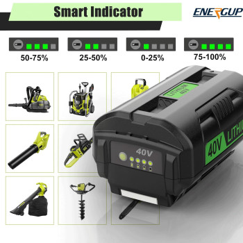 Energup 2Pack 65Ah Replacement Ryobi 40V Battery And Charger Kit For Ryobi 40V Lithium Battery Op4026 Op40601 Op4050A Op4040 Op