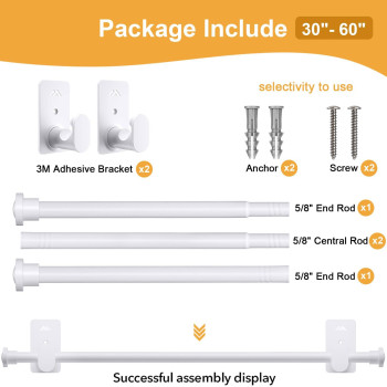 Simewin No Drill Curtain Rods No Drilling For Windows 30 To 60 Inches 58 Inch Diameter No Drill Curtain Rod Set With 3M Adhesiv