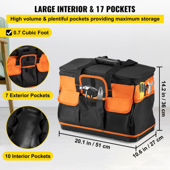 Vevor Tool Bag 20Inch 17 Pockets Rolling Tool Bag With Two 256In Wheels Oxford Fabric Material With Telescoping Handle 198Lb