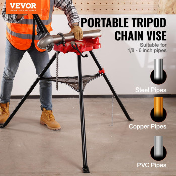 Vevor Chain Vise With Tripod Stand 186 Pipe Capacity 1323 Lbs Loading Capacity Portable Stand With Folding Legs And