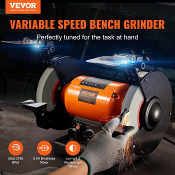 Vevor Bench Grinder 8 Inch Variable Speed Bench Grinder With 50A Brushless Motor Table Grinder With Castaluminum Tool Rest F