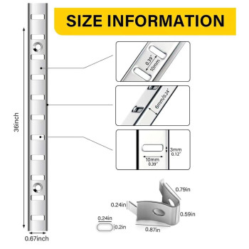 6 Pcs 36 Inch Shelf Pilaster Adjustable Shelf Brackets Stainless Steel Mortise Mount Pilaster Strip Standards With 12 Shelf Clip