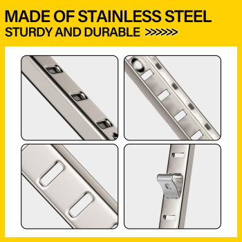 6 Pcs 36 Inch Shelf Pilaster Adjustable Shelf Brackets Stainless Steel Mortise Mount Pilaster Strip Standards With 12 Shelf Clip