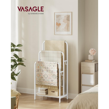 Vasagle Freestanding Towel Rack 3Tier Blanket Holder With Storage Shelf 197 X 118 X 394 Inches Blanket Rack 2 Hooks For