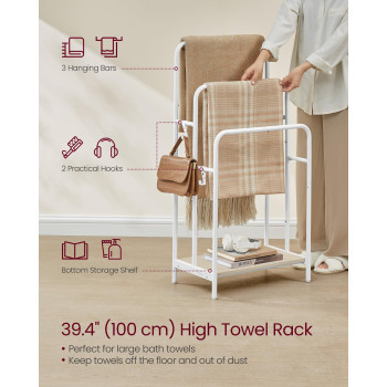 Vasagle Freestanding Towel Rack 3Tier Blanket Holder With Storage Shelf 197 X 118 X 394 Inches Blanket Rack 2 Hooks For