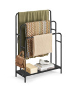 Vasagle Freestanding Towel Rack 3Tier Blanket Holder With Storage Shelf 276 X 118 X 394 Inches Blanket Rack 2 Hooks For