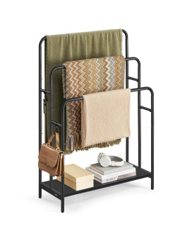 Vasagle Freestanding Towel Rack 3Tier Blanket Holder With Storage Shelf 276 X 118 X 394 Inches Blanket Rack 2 Hooks For