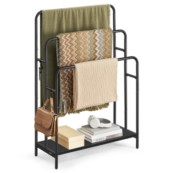 Vasagle Freestanding Towel Rack 3Tier Blanket Holder With Storage Shelf 276 X 118 X 394 Inches Blanket Rack 2 Hooks For