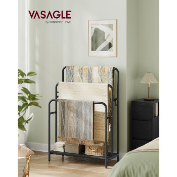 Vasagle Freestanding Towel Rack 3Tier Blanket Holder With Storage Shelf 276 X 118 X 394 Inches Blanket Rack 2 Hooks For