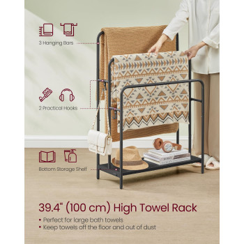 Vasagle Freestanding Towel Rack 3Tier Blanket Holder With Storage Shelf 276 X 118 X 394 Inches Blanket Rack 2 Hooks For