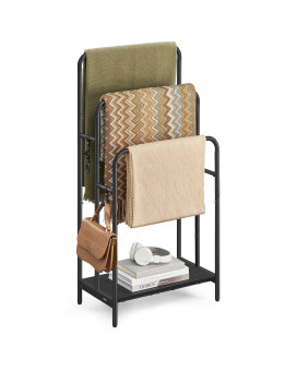 Vasagle Freestanding Towel Rack 3Tier Blanket Holder With Storage Shelf 197 X 118 X 394 Inches Blanket Rack 2 Hooks For