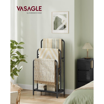 Vasagle Freestanding Towel Rack 3Tier Blanket Holder With Storage Shelf 197 X 118 X 394 Inches Blanket Rack 2 Hooks For