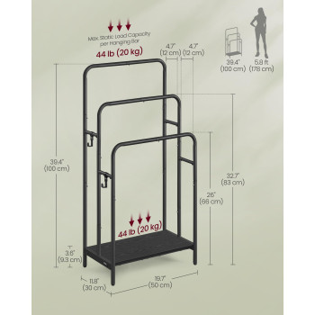 Vasagle Freestanding Towel Rack 3Tier Blanket Holder With Storage Shelf 197 X 118 X 394 Inches Blanket Rack 2 Hooks For