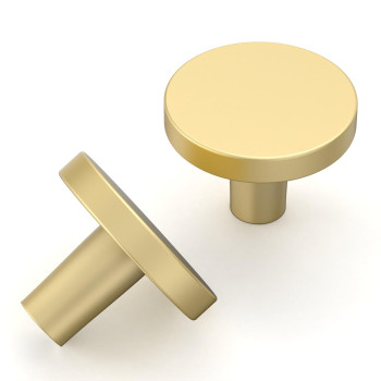 Amerdeco 30 Pack Brushed Gold Cabinet Knobs Single Hole Cabinet Pulls 1 Inch 30Mm Diameter Round Drawer Knobs And Pulls For Ba