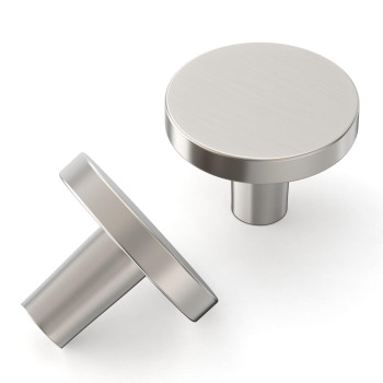 Amerdeco 30 Pack Brushed Satin Nickel Cabinet Knobs Single Hole Cabinet Pulls 1 Inch 30Mm Diameter Round Drawer Knobs And Pull