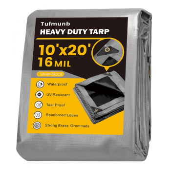 Tarp Waterproof 10X20 Feet 16 Mil Heavy Duty Thick Tarp Uv Resistant Rip And Tear Proof Large Tarp With Reinforced Edges For