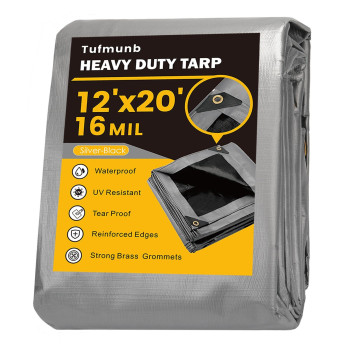 Tarp Waterproof 12X20 Feet 16 Mil Heavy Duty Thick Tarp Uv Resistant Rip And Tear Proof Large Tarp With Reinforced Edges For