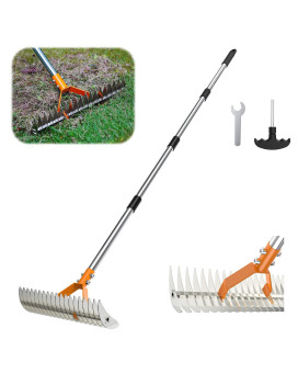 Millionhome Thatch Rake 15Inch Wide Dethatcher Rake With Doublesided Thickening Tines Dethatching Rake With Stainless Steel H