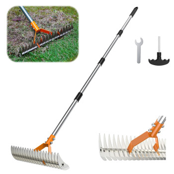 Millionhome Thatch Rake 15Inch Wide Dethatcher Rake With Doublesided Thickening Tines Dethatching Rake With Stainless Steel H