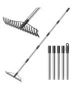 64Ft Bow Rake Heavy Duty Garden Rake With Stainless Steel Handle 17 Steel Tines Metal Head Rake Tool For Loosening Soil Gather