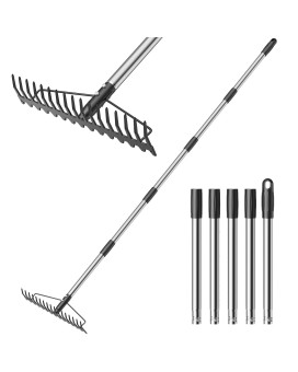 64Ft Bow Rake Heavy Duty Garden Rake With Stainless Steel Handle 17 Steel Tines Metal Head Rake Tool For Loosening Soil Gather