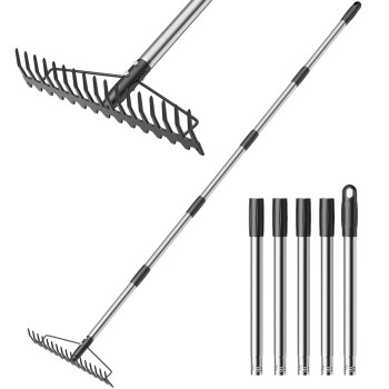 64Ft Bow Rake Heavy Duty Garden Rake With Stainless Steel Handle 17 Steel Tines Metal Head Rake Tool For Loosening Soil Gather