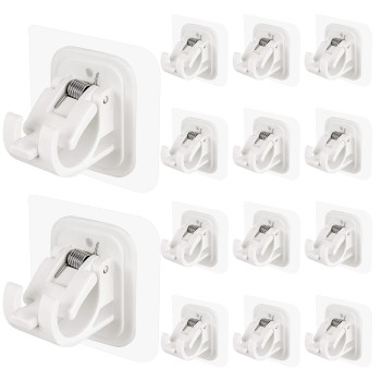 14Pcs No Drill Curtain Rod Brackets No Drilling Self Adhesive Curtain Rod Holder Hooks Nail Free Adjustable Curtain Rod Hooks Cu