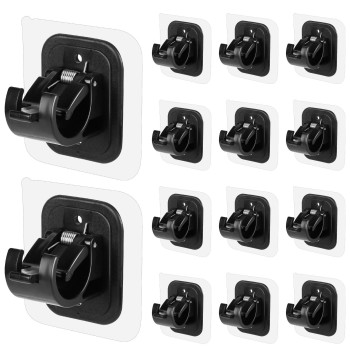 14Pcs No Drill Curtain Rod Brackets No Drilling Self Adhesive Curtain Rod Holder Hooks Nail Free Adjustable Curtain Rod Hooks Cu