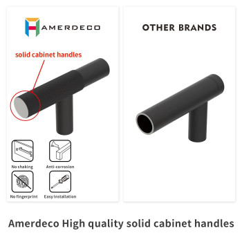 Amerdeco 10 Pack Matte Black Knurled Cabinet Pulls 3 Inch Hole Centers Kitchen Cabinet Solid Handles Hardware Kitchen Handles Fo