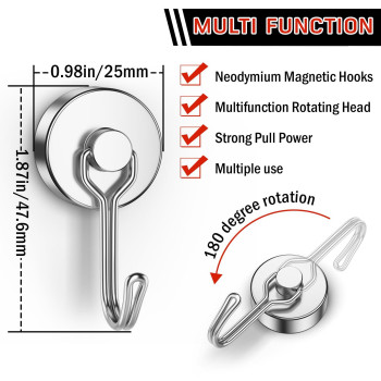 Findmag 60Lbs Powerful Magnetic Hooks N52 Heavy Duty Neodymium Magnet Hooks Silver Magnetic Swivel Hook For Hanging Strong Mag