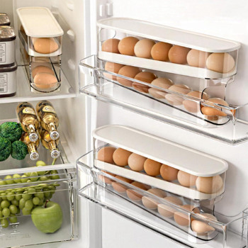 Egg Holder For Fridge Auto Rolling Fridge Egg Cartons Include Egg Washer Egg Organizer For Refrigerator Clear Plastic Egg Dis