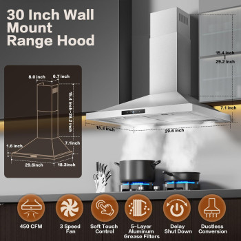 Zomagas Range Hood 30 Inch Stainless Steel Wall Mount Kitchen Hood Ductedductless Convertible Vent Hood W 3 Speeds Touch Co