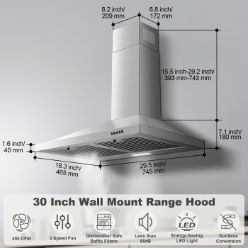 Zomagas Range Hood 30 Inch Wall Mount Range Hood Ductedductless Kitchen Hood In Stainless Steel Vent Hood With Baffle Filter