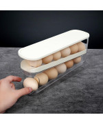 Toneoldshu Egg Holder For Fridge With Lid Auto Roll Down Egg Dispenser For Refrigerator Storage Organizer Space Saving Egg E