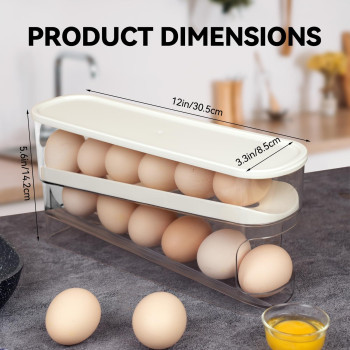 Toneoldshu Egg Holder For Fridge With Lid Auto Roll Down Egg Dispenser For Refrigerator Storage Organizer Space Saving Egg E