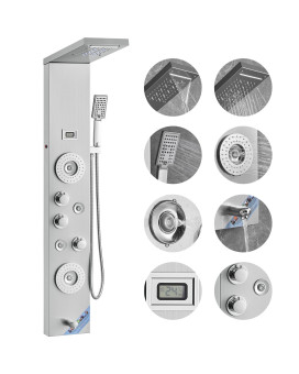 Vevor Shower Panel System 6 Shower Modes Led Display Shower Panel Tower Rainfall Waterfall 4 Body Massage Jets Tub Spout