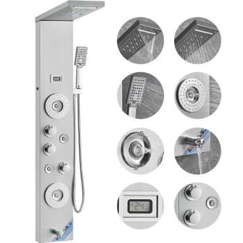 Vevor Shower Panel System 6 Shower Modes Led Display Shower Panel Tower Rainfall Waterfall 4 Body Massage Jets Tub Spout