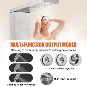 Vevor Shower Panel System 6 Shower Modes Led Display Shower Panel Tower Rainfall Waterfall 4 Body Massage Jets Tub Spout