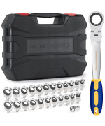 Haisstronica 24 In 1 Interchangeable Heads Ratchet Wrench Set With 38 In Adapter Metric Sae 819Mm And 1434 Inch Flex Hea