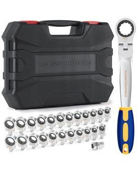 Haisstronica 24 In 1 Interchangeable Heads Ratchet Wrench Set With 38 In Adapter Metric Sae 819Mm And 1434 Inch Flex Hea