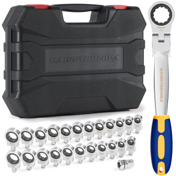 Haisstronica 24 In 1 Interchangeable Heads Ratchet Wrench Set With 38 In Adapter Metric Sae 819Mm And 1434 Inch Flex Hea