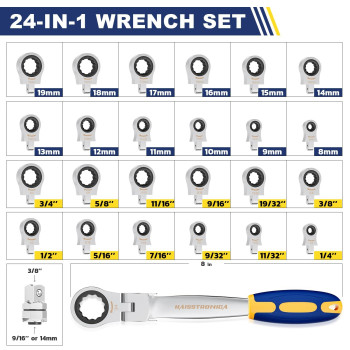 Haisstronica 24 In 1 Interchangeable Heads Ratchet Wrench Set With 38 In Adapter Metric Sae 819Mm And 1434 Inch Flex Hea