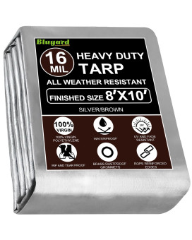 Bluyard Tarp Waterproof 8X10 Ft Heavy Duty Tarp Thicker 16 Mil Large Tarps With Brass Grommets And Reinforced Edges Uvfade Res