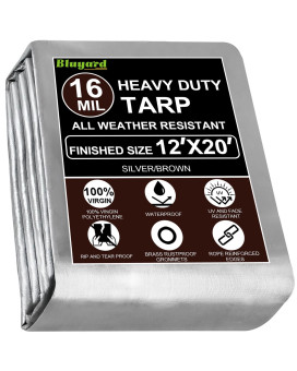 Bluyard Tarp Waterproof 12X20 Ft Heavy Duty Tarp Thicker 16 Mil Large Tarps With Brass Grommets And Reinforced Edges Uvfade Re