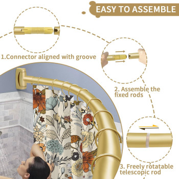 Ynl Curved Shower Curtain Rod 3582In2968Ft Gold Round Rustproof Shower Rod For Bathroom Bathtub Adjustable Arched Shower