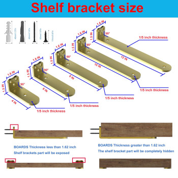 Neevolve Floating Shelf Bracket 10 Inch Heavy Duty Gold Shelf Bracket Hidden Shelf Brackets 15 In Thick 6Pack L Brackets For S