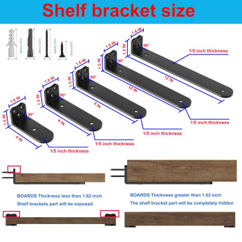 Neevolve Floating Shelf Bracket 12 Inch Heavy Duty Black Shelf Bracket Hidden Shelf Brackets 15 In Thick 6Pack L Brackets For