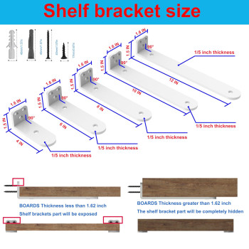 Neevolve Floating Shelf Bracket 12 Inch Heavy Duty White Shelf Bracket Hidden Shelf Brackets 15 In Thick 6Pack L Brackets For